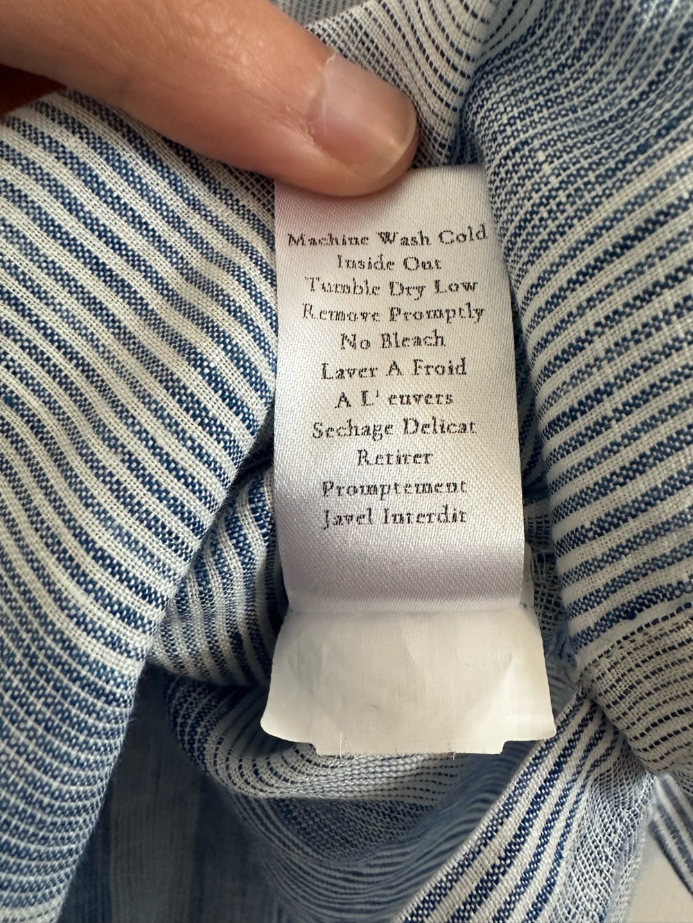 Frank & Eileen Rosie Short Sleeve Button Up Shirt Linen Blue White Stripe Medium - Picture 8 of 9